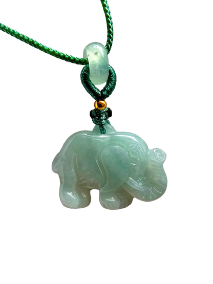 Sapporo Burmese A-Jadeite Elephant Pendant Necklace with FYORO String