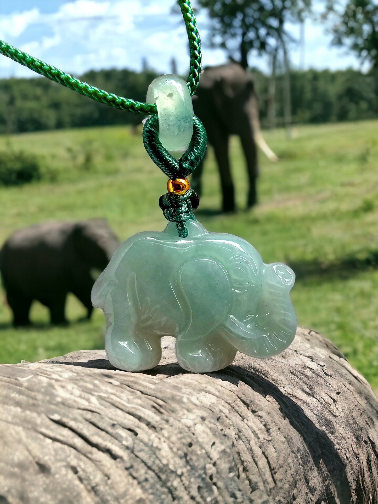 Sapporo Burmese A-Jadeite Elephant Pendant Necklace with FYORO String