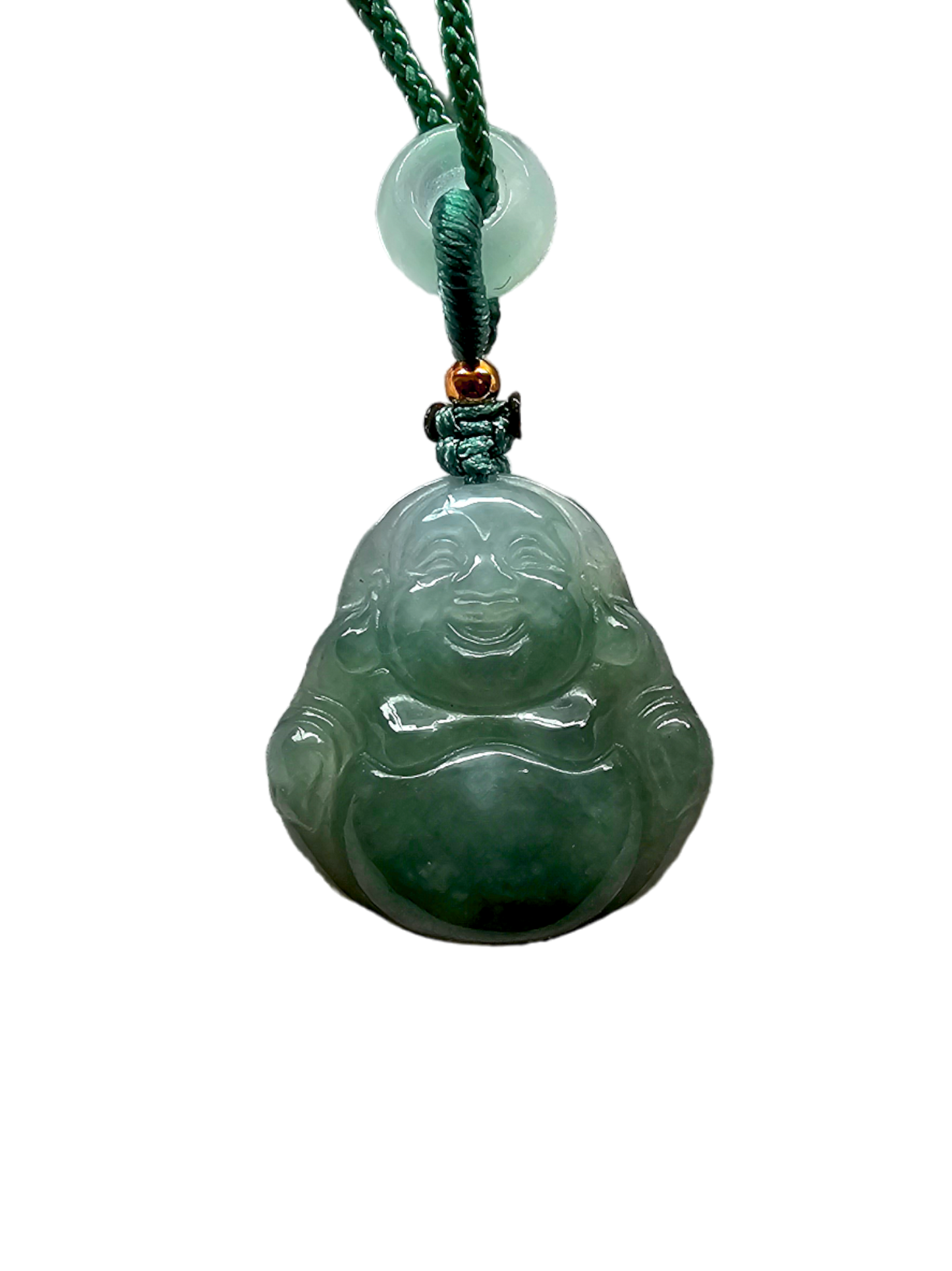 Sapporo Burmese A-Jadeite Laughing Buddha Pendant Necklace with FYORO String