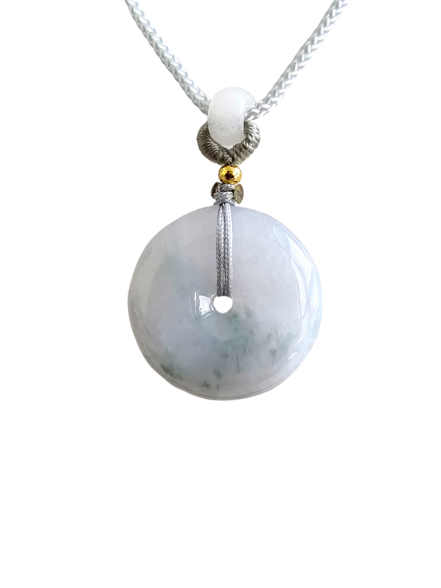 Sapporo Burmese A-Jadeite Icy Donut Pendant Necklace with FYORO String