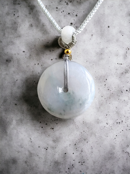 Sapporo Burmese A-Jadeite Icy Donut Pendant Necklace with FYORO String