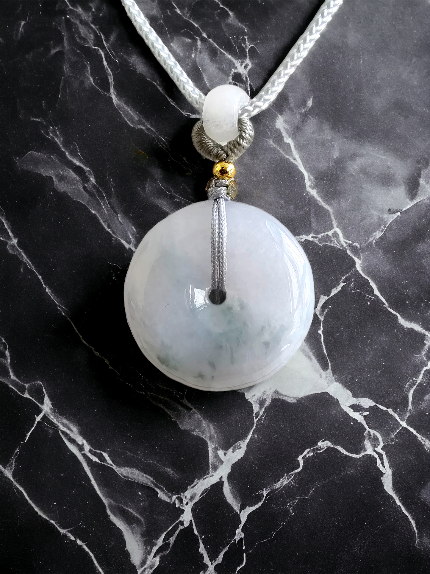 Sapporo Burmese A-Jadeite Icy Donut Pendant Necklace with FYORO String