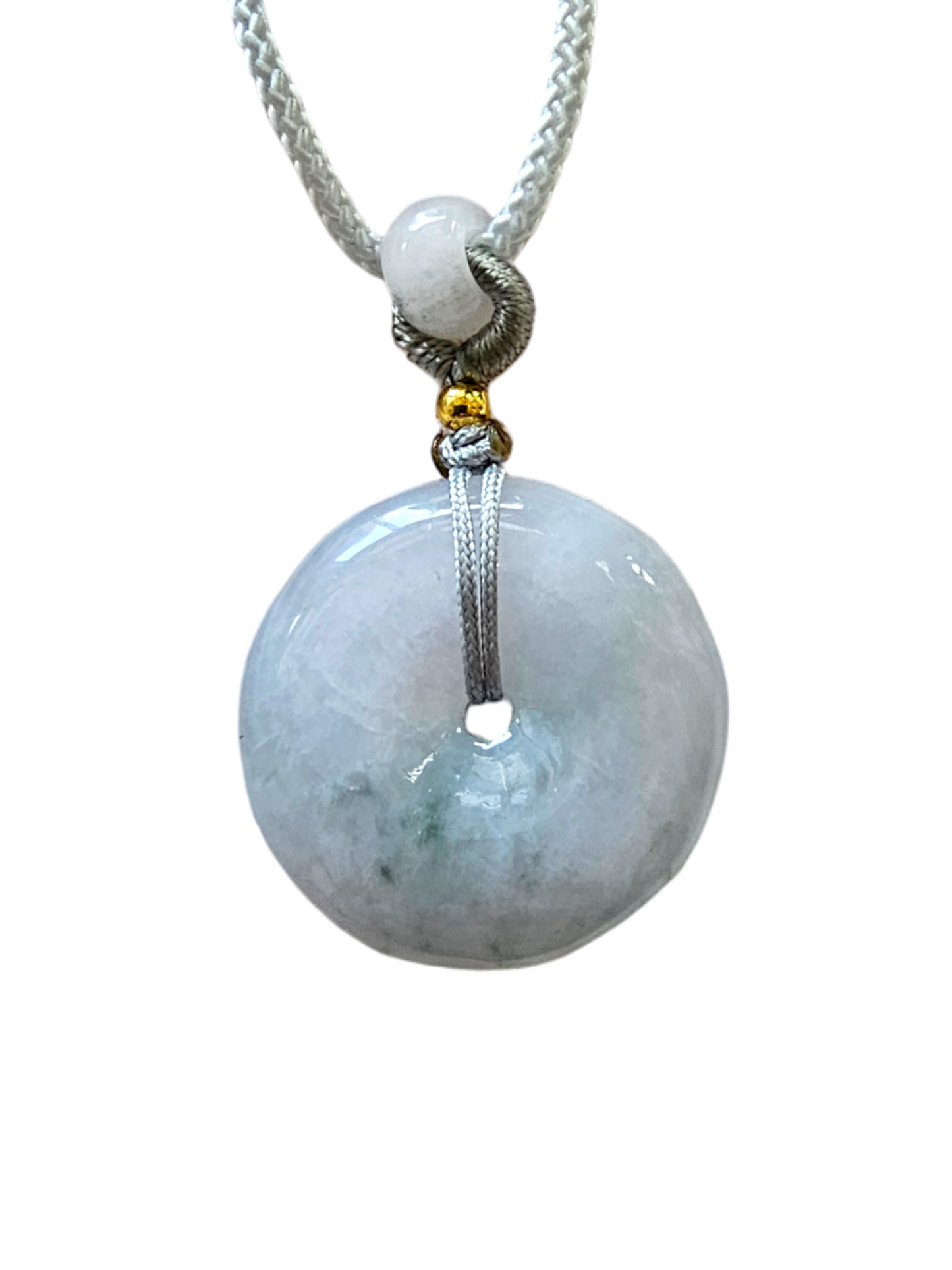 Sapporo Burmese A-Jadeite Icy Donut Pendant Necklace with FYORO String