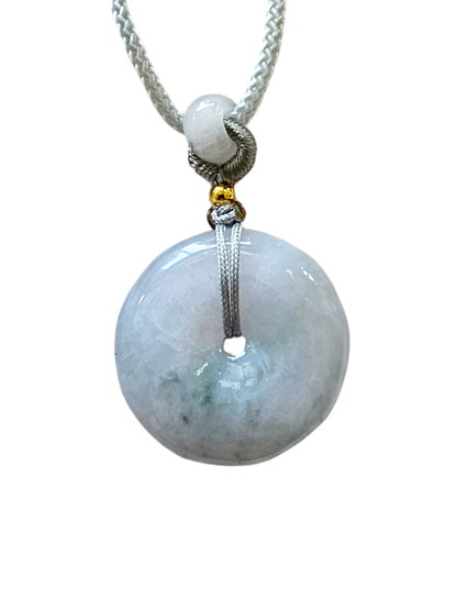 Sapporo Burmese A-Jadeite Icy Donut Pendant Necklace with FYORO String