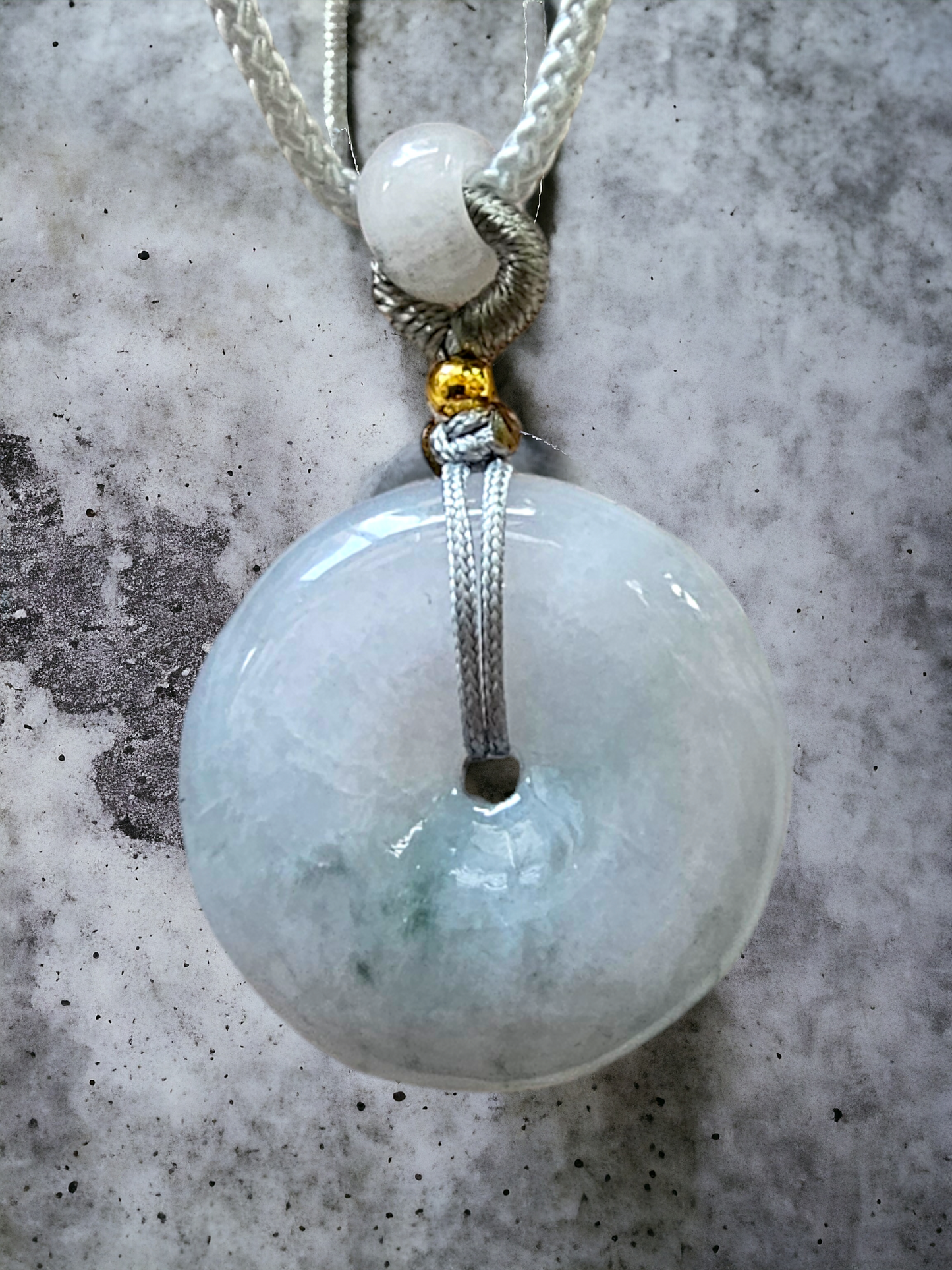 Sapporo Burmese A-Jadeite Icy Donut Pendant Necklace with FYORO String