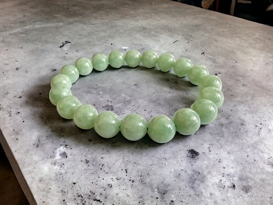 Imperial Green Burmese A-Jadeite Jade Beaded Bracelet (10mm Each x 20 beads) 05005