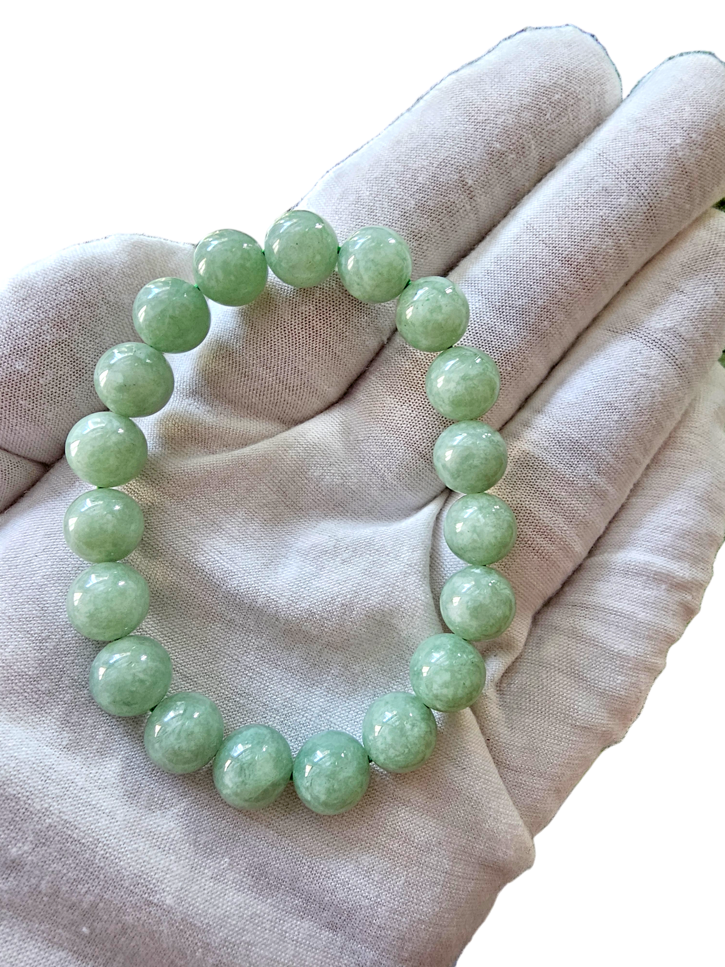 Imperial Green Burmese A-Jadeite Jade Beaded Bracelet (10mm Each x 19 beads) 05002