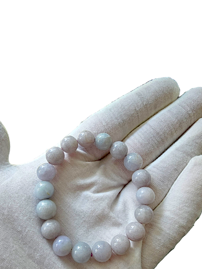 Imperial Lavender Burmese A-Jadeite Jade Beaded Bracelet (10-10.5mm Each x 18 beads) 06005