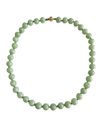 Imperial Long Burmese A-Jade Beaded Necklace (10mm Each x 42 beads) with 14K Yellow Gold 10002