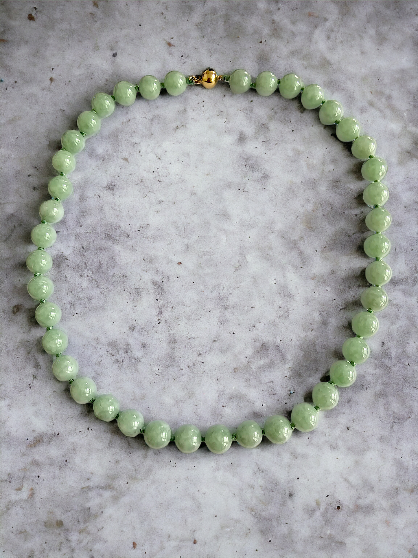 Imperial Long Burmese A-Jade Beaded Necklace (10mm Each x 42 beads) with 14K Yellow Gold 10002