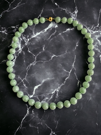 Imperial Long Burmese A-Jade Beaded Necklace (10mm Each x 42 beads) with 14K Yellow Gold 10002