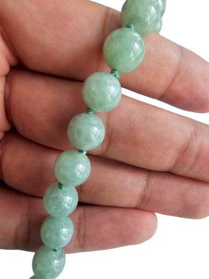 Imperial Long Burmese A-Jade Beaded Necklace (10mm Each x 42 beads) with 14K Yellow Gold 10002