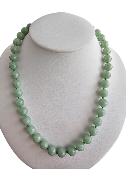 Imperial Long Burmese A-Jade Beaded Necklace (10mm Each x 42 beads) with 14K Yellow Gold 10002