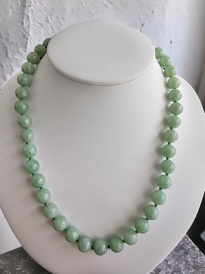 Imperial Long Burmese A-Jade Beaded Necklace (10mm Each x 42 beads) with 14K Yellow Gold 10002
