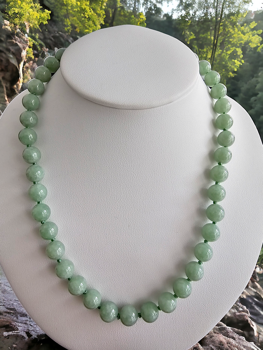 Imperial Long Burmese A-Jade Beaded Necklace (10mm Each x 42 beads) with 14K Yellow Gold 10002