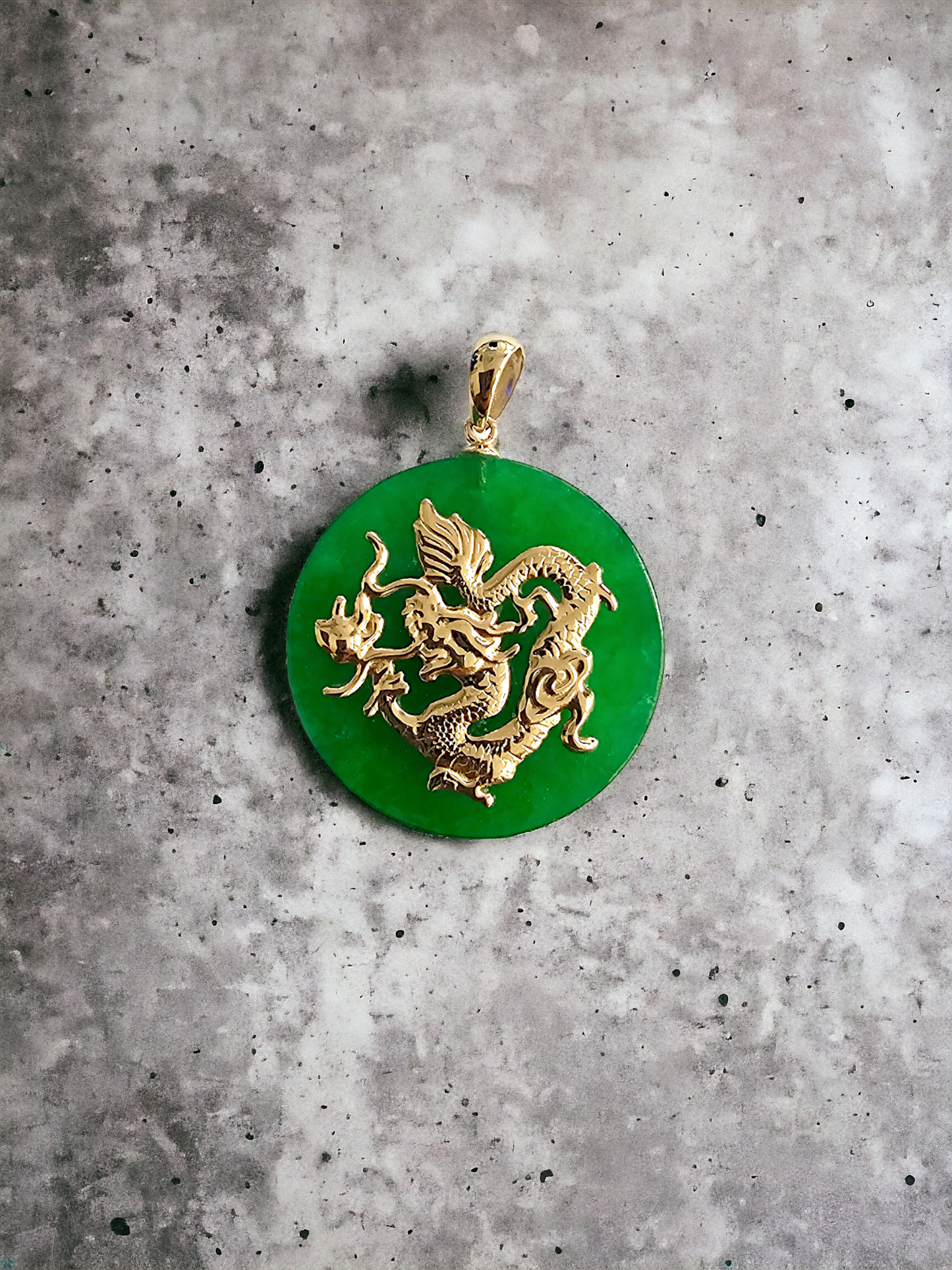 TKO Jade Dragon Pendant (with 14K Yellow Gold)