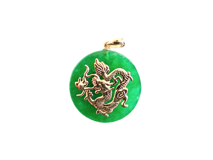 TKO Jade Dragon Pendant (with 14K Yellow Gold)