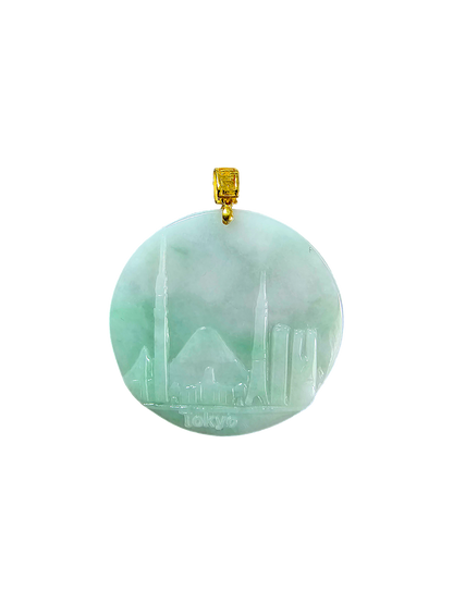 Iconic Skyline of Tokyo Burmese A-Jade Pendant (with 18K Yellow Gold)