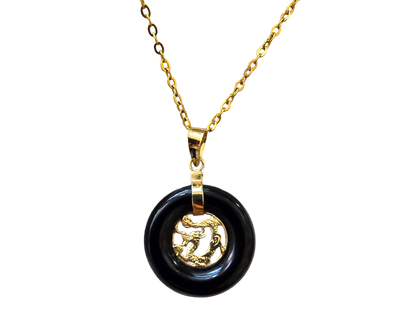 Lantau Zhong Onyx Dragon Pendant (with 14K Yellow Gold)