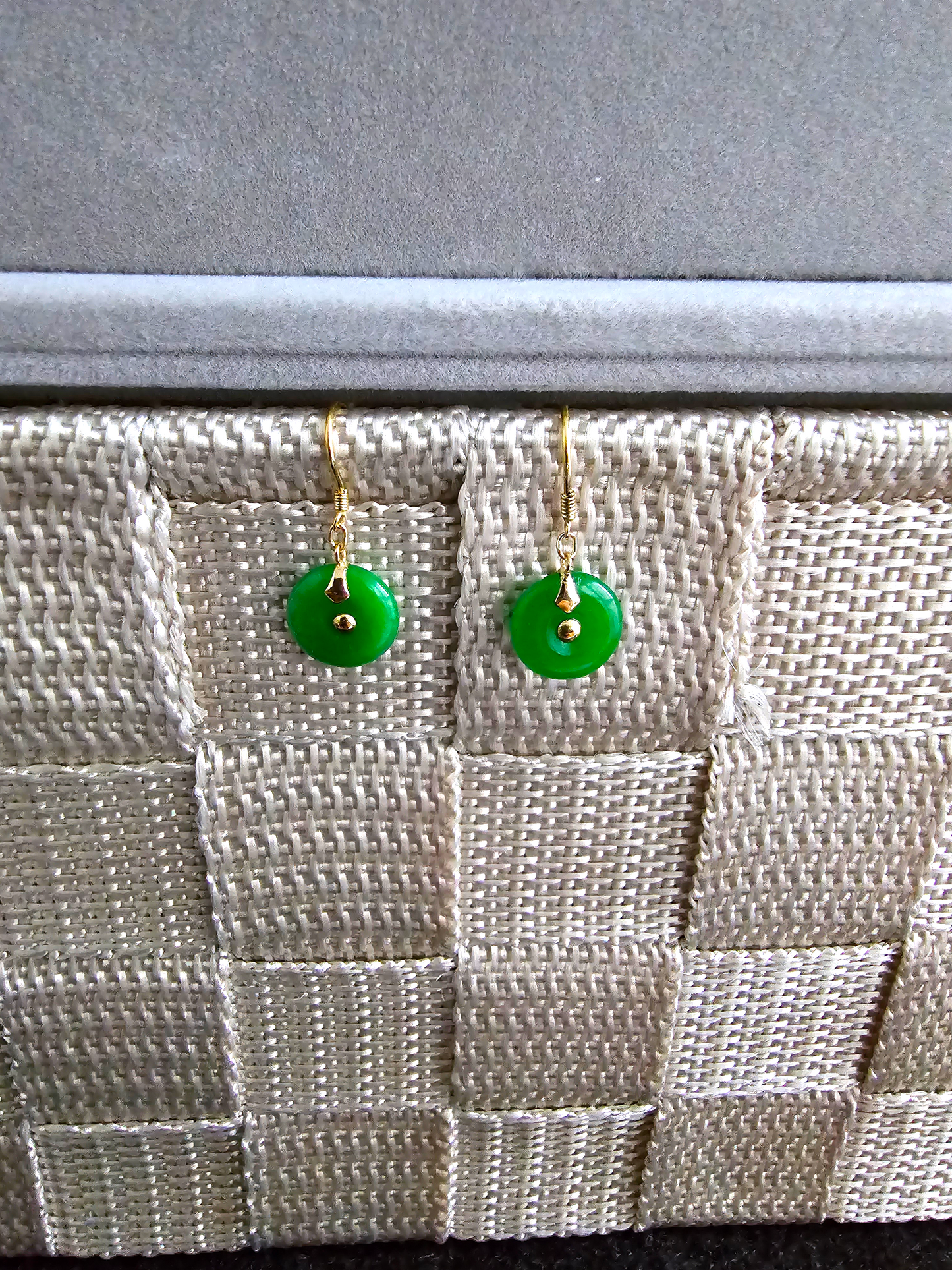 Chatham Donut French Hook Jade Earrings (with 14K Yellow Gold)