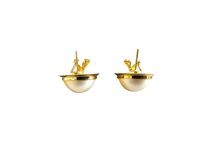 Unicorn White Pearl Snap Back Earrings (with 14K Yellow Gold)