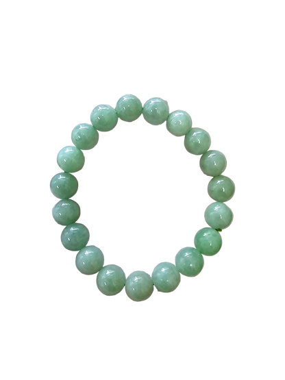 Imperial Japanese Green Burmese A-Jade  Beaded Bracelet (MADE IN JAPAN) (10-10.5mm Each x 19 beads) 05012