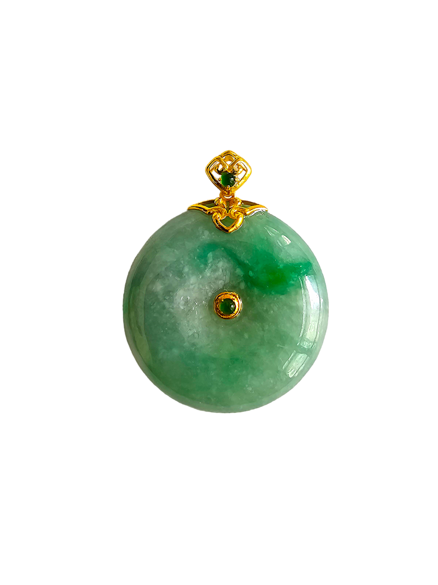 Emperor's Round Burmese A-Jadeite Pendant (with 18K Yellow Gold)