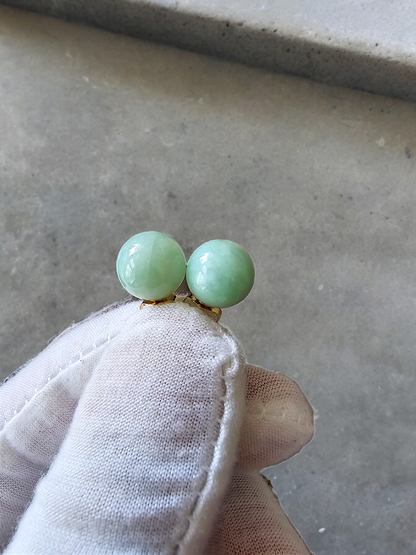 Harmony Burmese Green A-Jade 10mm Beaded Stud Earrings (with 18K Yellow Gold)