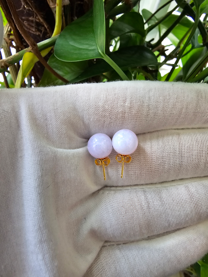 Harmony Burmese Lavender Purple A-Jade 10mm Beaded Stud Earrings (with 18K Yellow Gold)