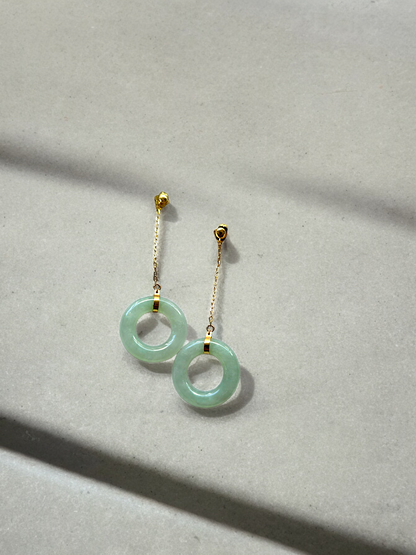 Avantgarde Donut Hoops Drop and Dangle Burmese A-Jade Earrings (with 18K Yellow Gold)