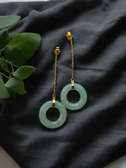 Avantgarde Donut Hoops Drop and Dangle Burmese A-Jade Earrings (with 18K Yellow Gold)