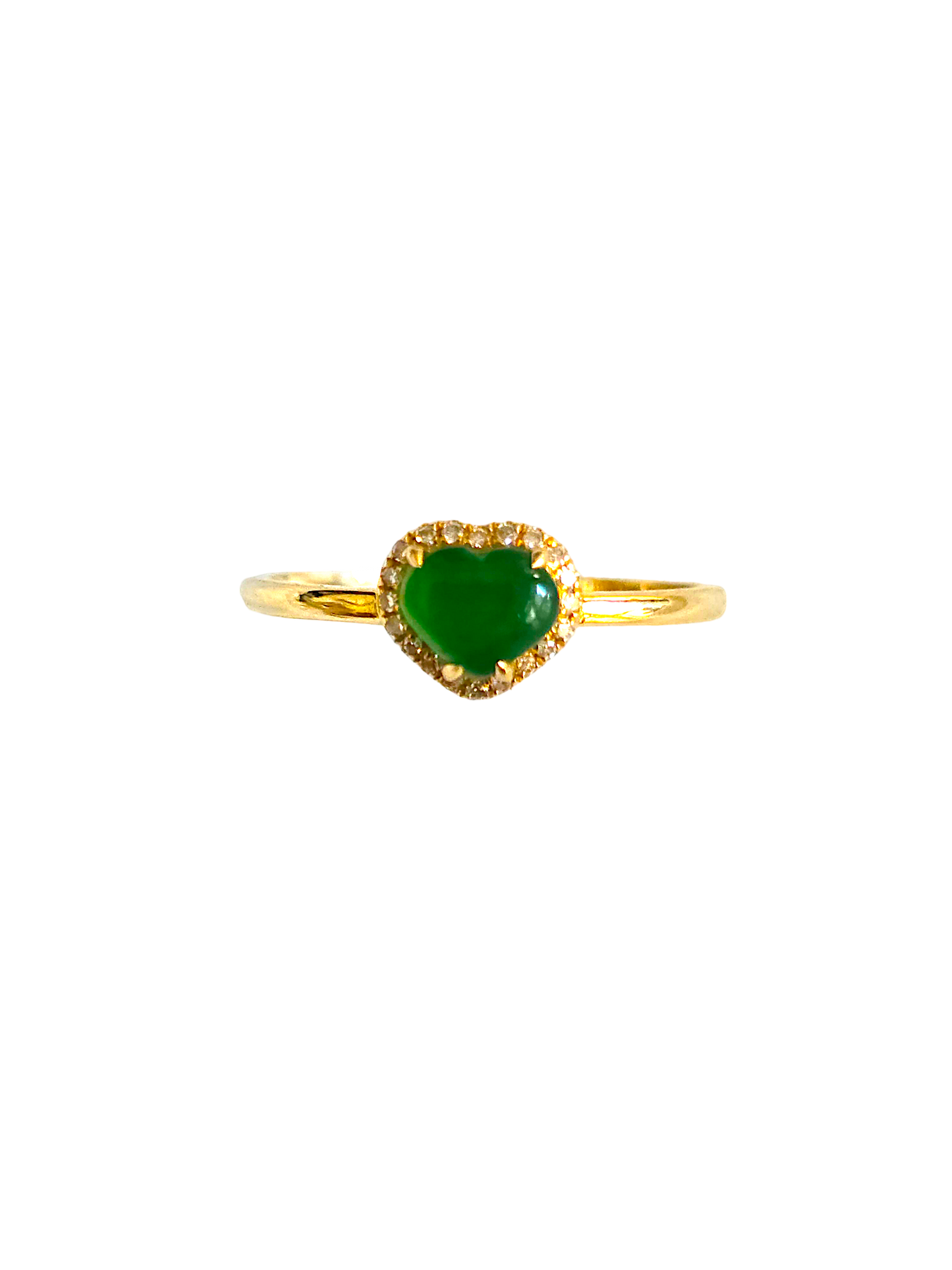 Amour Heart Imperial Burmese A-Jadeite Cocktail Ring (With Round White Diamonds and 18K Yellow Gold) - Certified