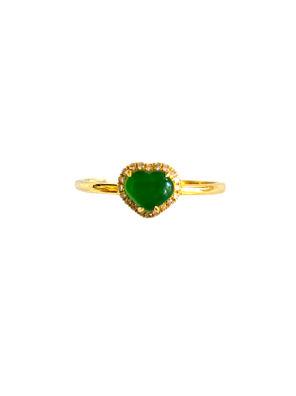 Amour Heart Imperial Burmese A-Jadeite Cocktail Ring (With Round White Diamonds and 18K Yellow Gold) - Certified