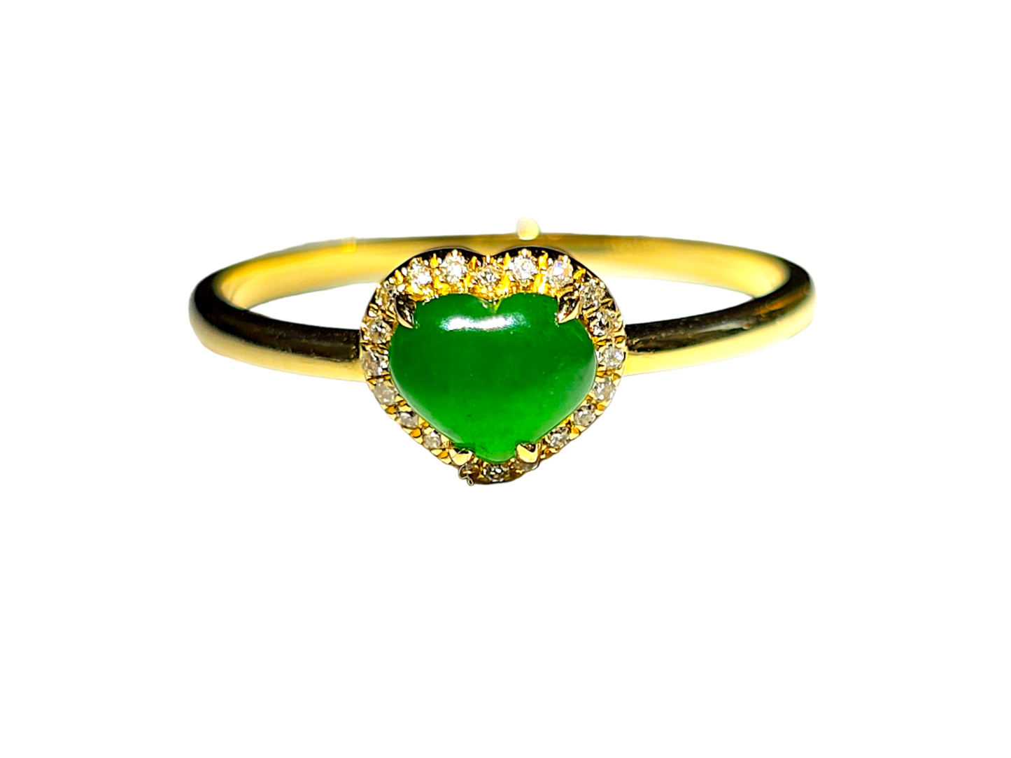 Amour Heart Imperial Burmese A-Jadeite Cocktail Ring (With Round White Diamonds and 18K Yellow Gold) - Certified