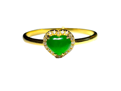 Amour Heart Imperial Burmese A-Jadeite Cocktail Ring (With Round White Diamonds and 18K Yellow Gold) - Certified