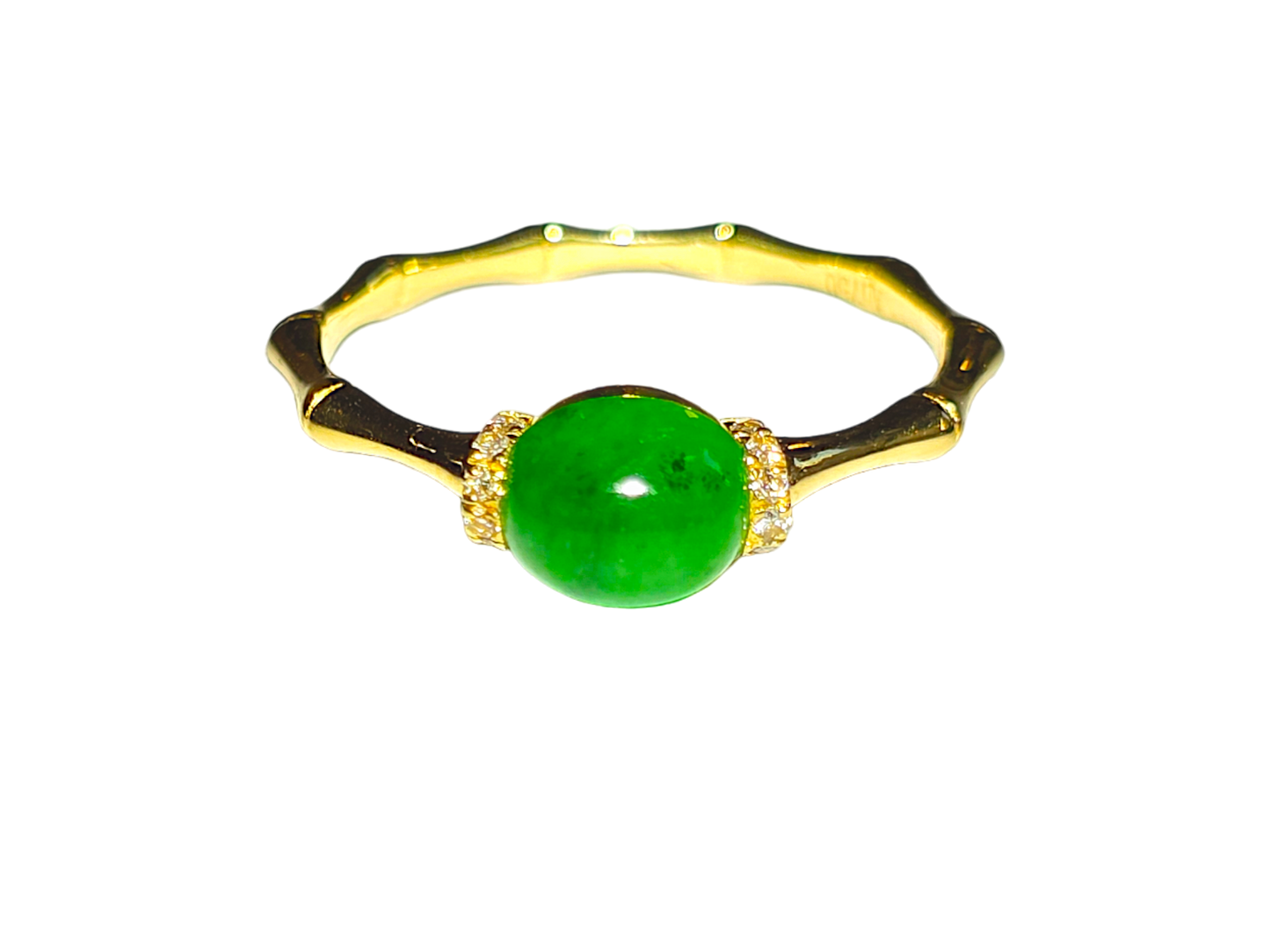 Panda's Oval Imperial Burmese A-Jadeite Cocktail Ring (With White Diamonds and 18K Yellow Gold) - Certified