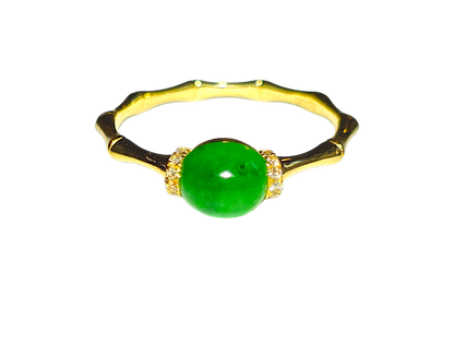 Panda's Oval Imperial Burmese A-Jadeite Cocktail Ring (With White Diamonds and 18K Yellow Gold) - Certified