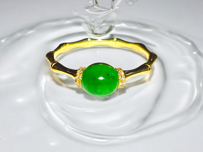 Panda's Oval Imperial Burmese A-Jadeite Cocktail Ring (With White Diamonds and 18K Yellow Gold) - Certified