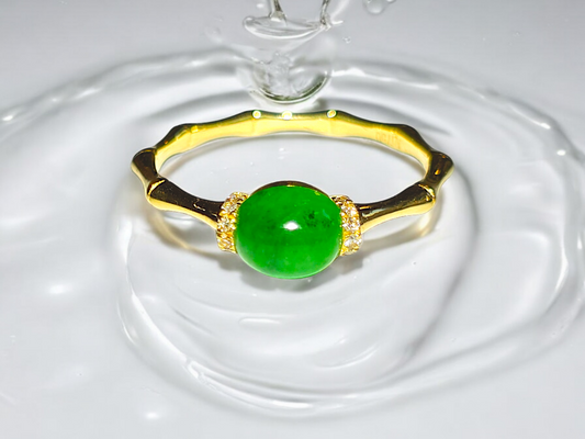Panda's Oval Imperial Burmese A-Jadeite Cocktail Ring (With White Diamonds and 18K Yellow Gold)