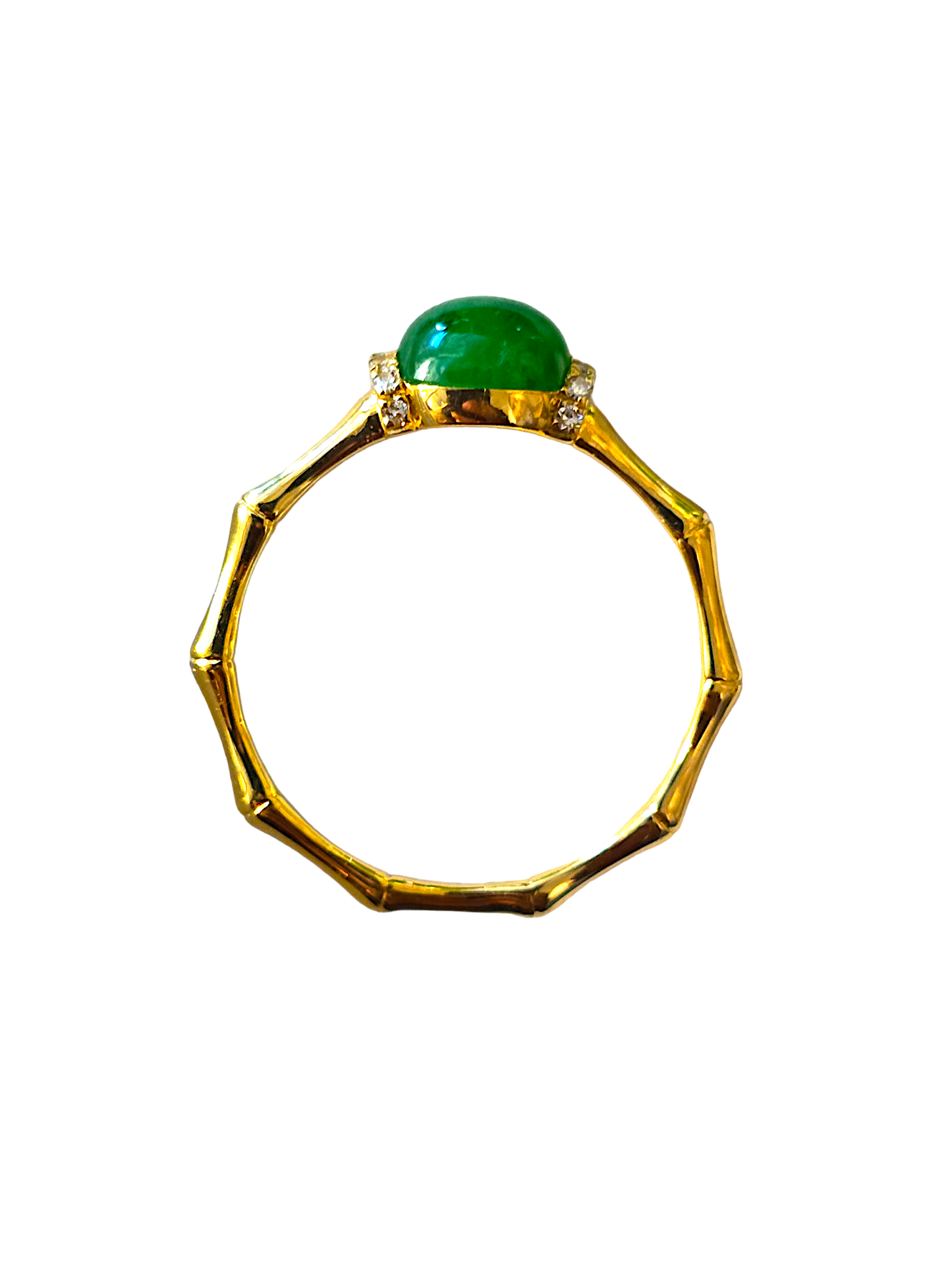 Panda's Oval Imperial Burmese A-Jadeite Cocktail Ring (With White Diamonds and 18K Yellow Gold) - Certified