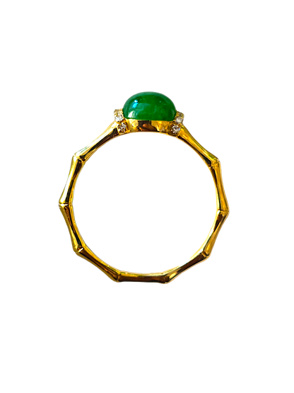 Panda's Oval Imperial Burmese A-Jadeite Cocktail Ring (With White Diamonds and 18K Yellow Gold) - Certified