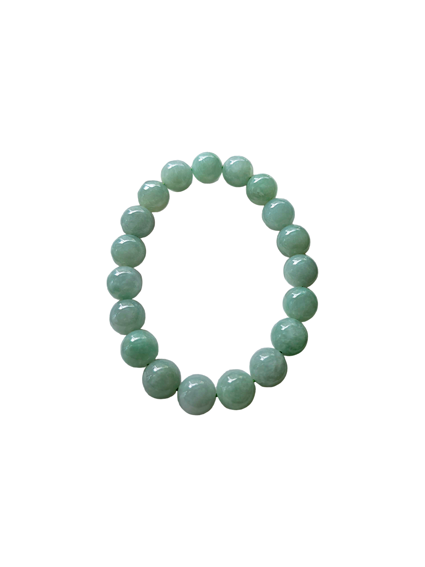 Imperial Japanese Green Burmese A-Jade  Beaded Bracelet (MADE IN JAPAN) (10-10.5mm Each x 19 beads) 05013