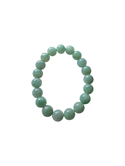 Imperial Japanese Green Burmese A-Jade  Beaded Bracelet (MADE IN JAPAN) (10-10.5mm Each x 19 beads) 05013