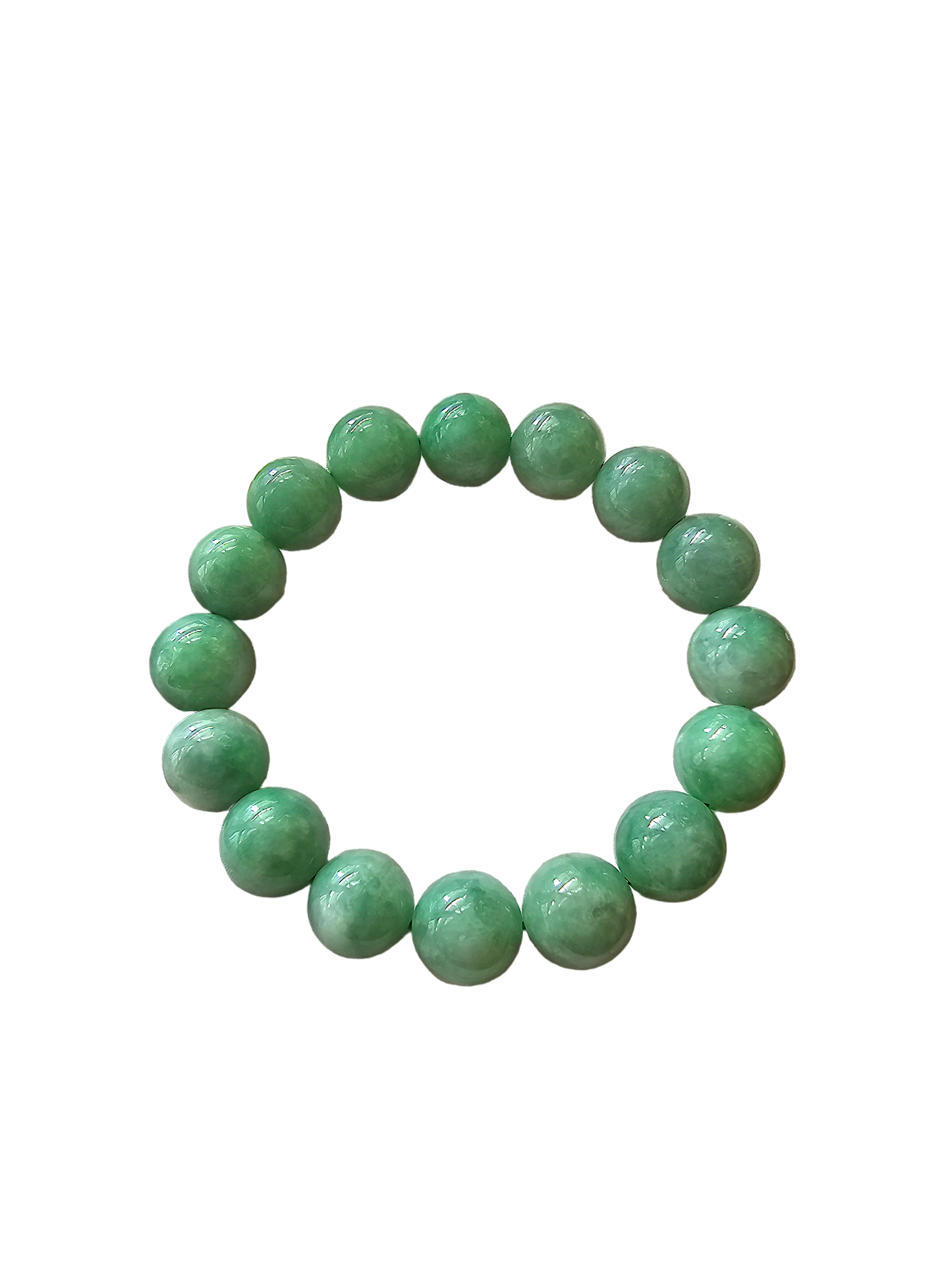 Imperial Japanese Green Burmese A-Jade Beaded Bracelet (MADE IN JAPAN) (12mm Each x 16 beads) 05014