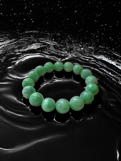 Imperial Japanese Green Burmese A-Jade Beaded Bracelet (MADE IN JAPAN) (12mm Each x 16 beads) 05014