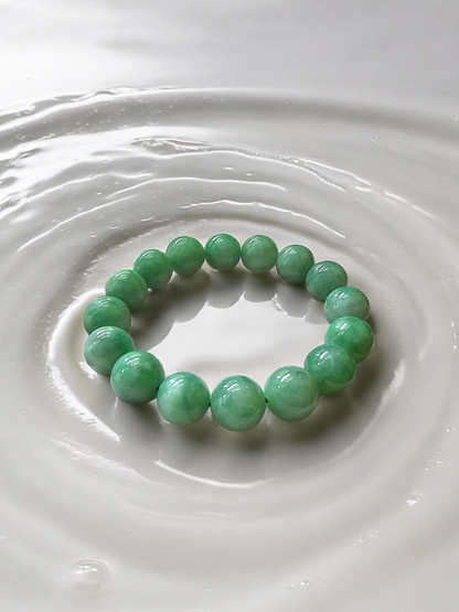 Imperial Japanese Green Burmese A-Jade Beaded Bracelet (MADE IN JAPAN) (12mm Each x 16 beads) 05014