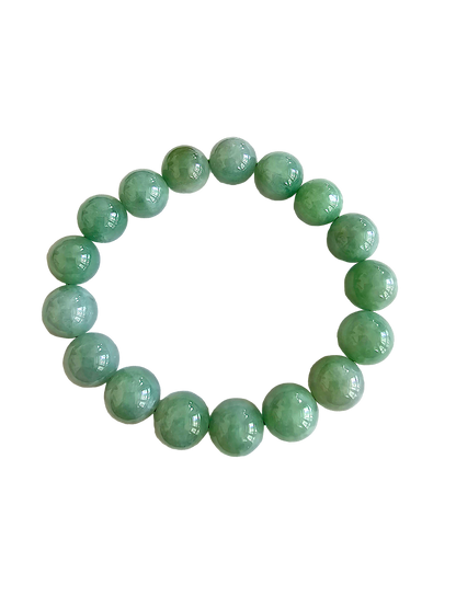 Imperial Japanese Green Burmese A-Jade Beaded Bracelet (MADE IN JAPAN) (12mm Each x 17 beads) 05016