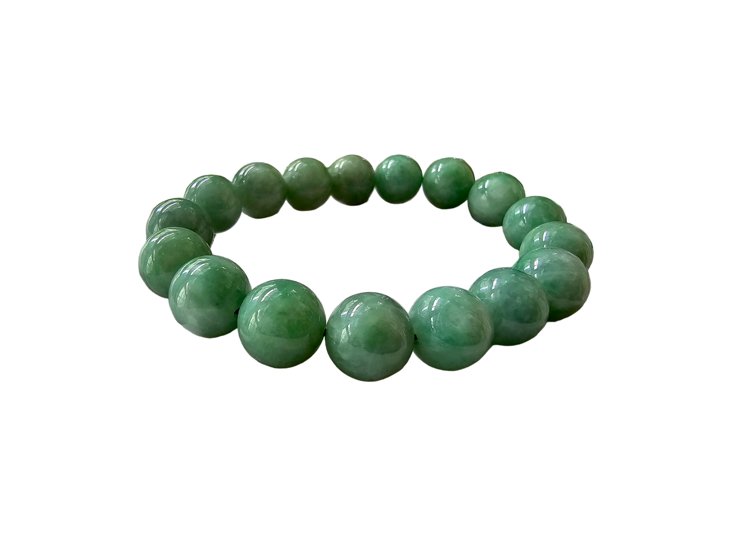 Imperial Japanese Green Burmese A-Jade Beaded Bracelet (MADE IN JAPAN) (12mm Each x 17 beads) 05016