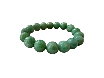 Imperial Japanese Green Burmese A-Jade Beaded Bracelet (MADE IN JAPAN) (12mm Each x 17 beads) 05016