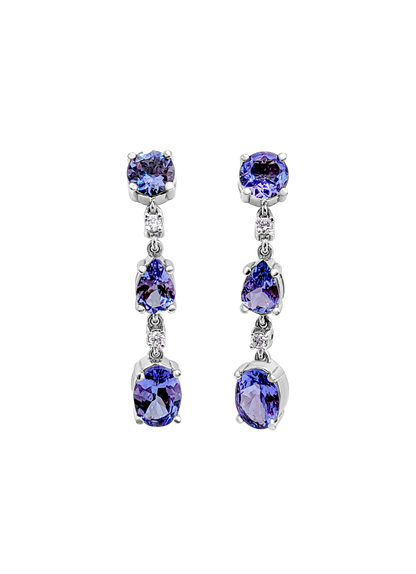 Alluring Drop and Dangle Tanzanite Link Earrings (with light pink Diamonds and 14K White Gold)